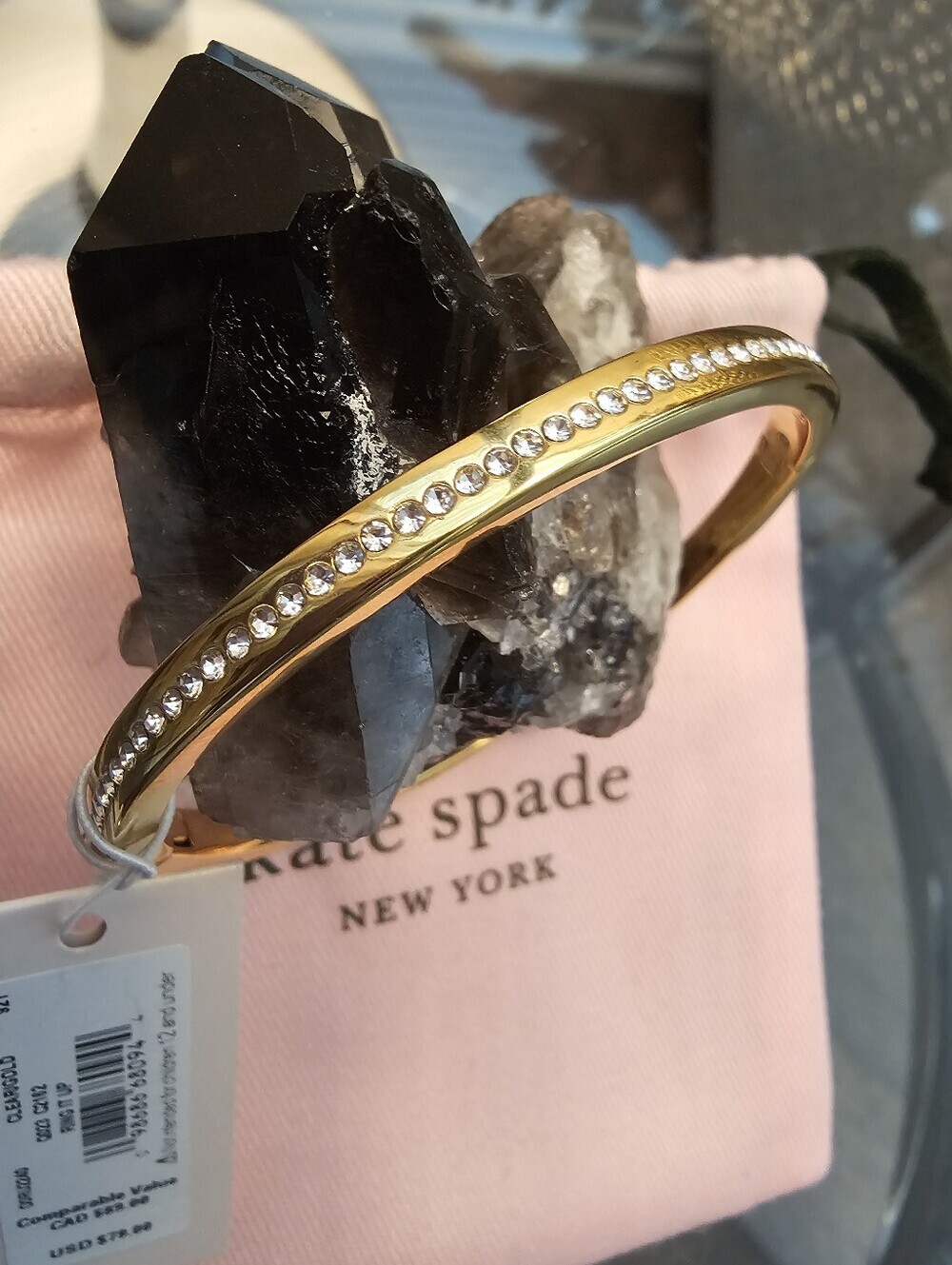 kate spade Gold Crystal-Trim Hinged Bangle Bracelet